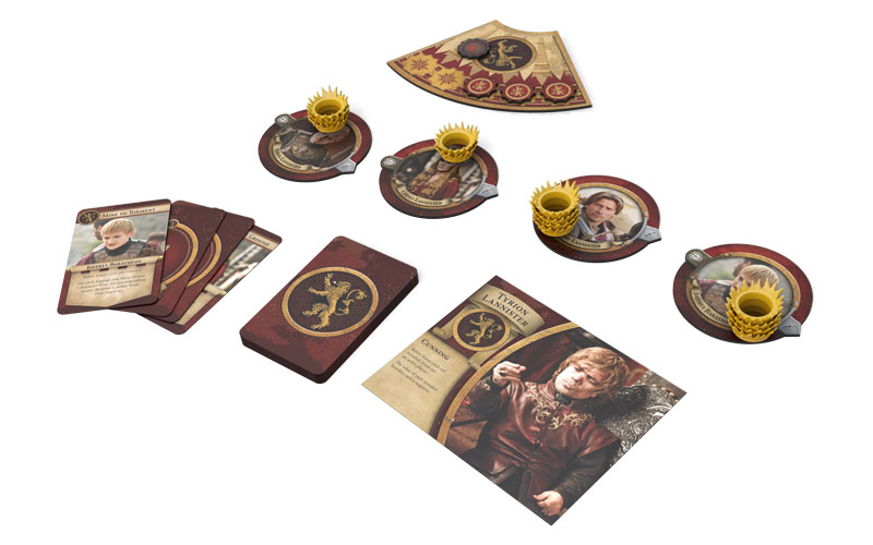 The cards/characters at your disposal in the game. There are five houses included—Starks, Lannisters, Tyrells, Targaryens and Baratheons—with notable exceptions (and looming expansions) surely featuring the Martells, Greyjoys and Night’s Watch.